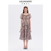 法式 LULUALWAYS 商场同款 浪漫飘逸层叠荷叶边连衣裙