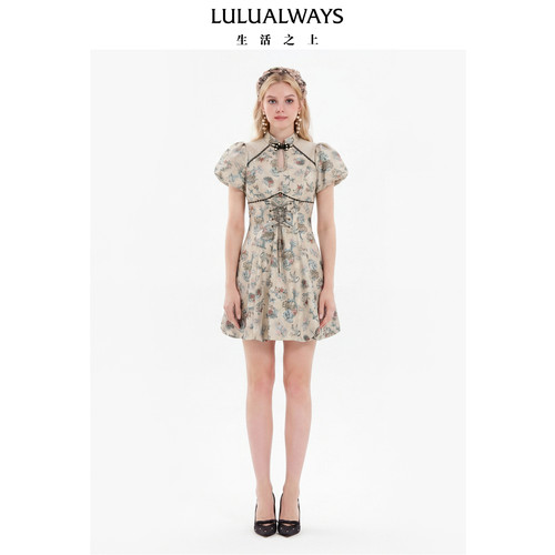 LULUALWAYS我爱露露26夏季新款新中式国风东方韵味花苞短款连衣裙