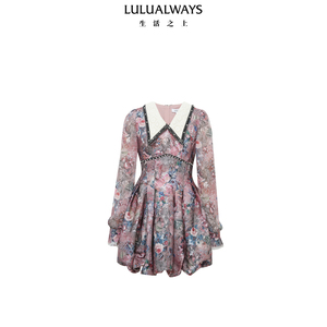 LULUALWAYS【商场同款】法式复古优雅浪漫花苞连衣裙女