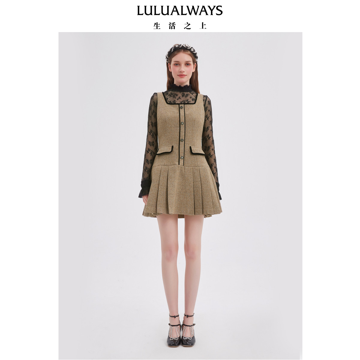 LULUALWAYS我爱露露25秋季新款法式优雅小香风无袖短款百褶连衣裙,女装/女士精品,连衣裙,淘宝优惠券,粉丝福利购,淘宝优惠卷