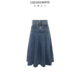 LULUALWAYS我爱露露新款 收腰百褶裙牛仔中长半身裙 时尚