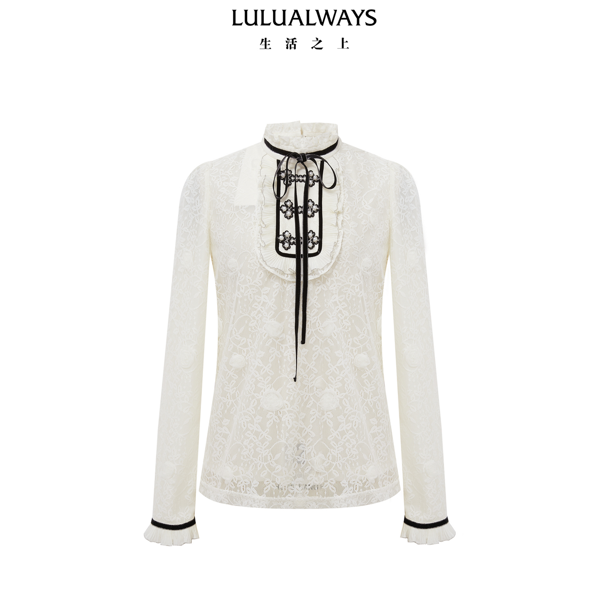 LULUALWAYS【商场同款】冬季新款气质女人味百搭盘花蕾丝衬衫女