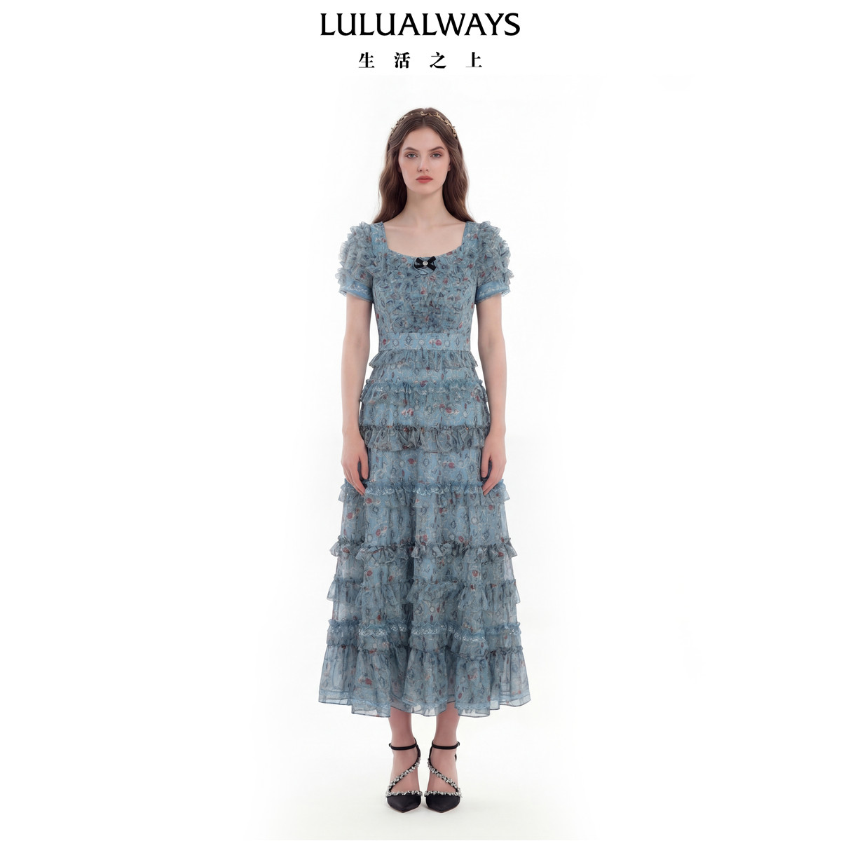 LULUALWAYS【商场同款】26夏新【青花瓷之梦】雪纺显瘦长款连衣裙