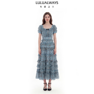 LULUALWAYS【商场同款】26夏新【青花瓷之梦】雪纺显瘦长款连衣裙