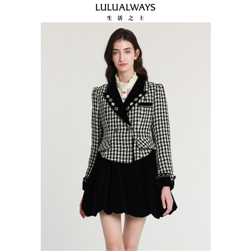 翻领中长款毛呢外套lulualways
