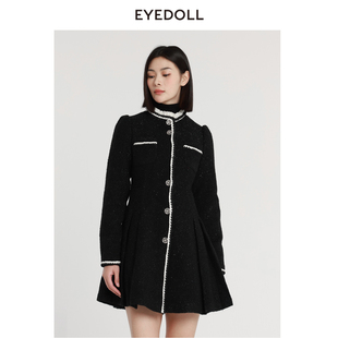 设计感黑色收腰女散摆小香风大衣 EYEDOLL新款