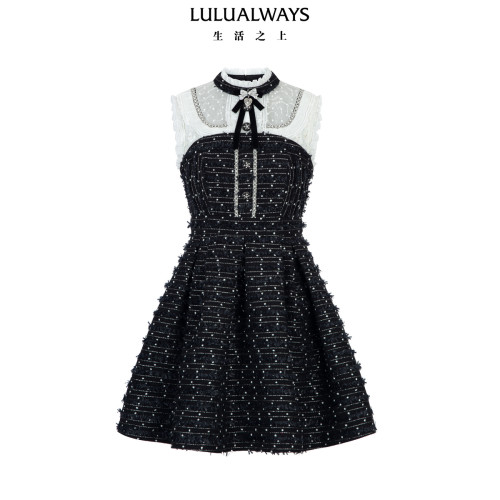 LULUALWAYS【郜思雯同款】26春季新款优雅风收腰小香风蕾丝连衣裙