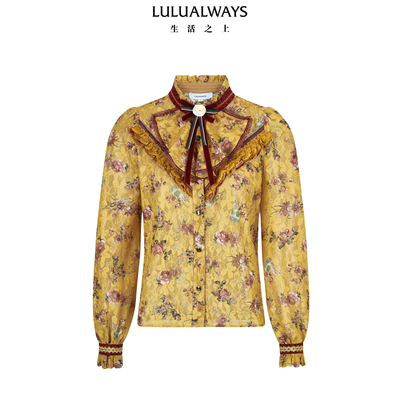 LULUALWAYS【商场同款】25冬季新款浪漫复古荷叶边蕾丝长袖衬衫女