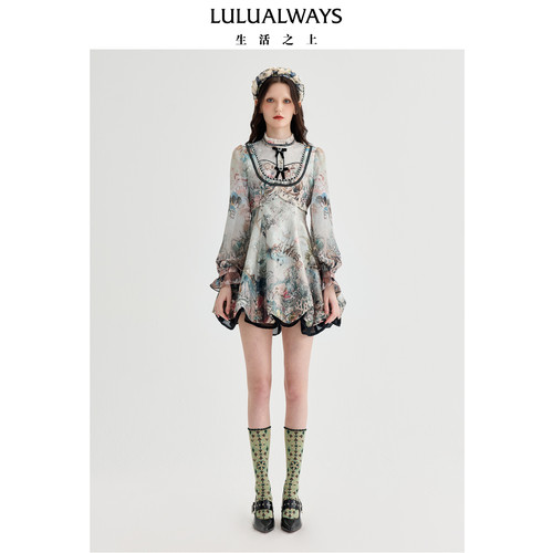 LULUALWAYS【商场同款】法式复古优雅气质收腰连衣裙女