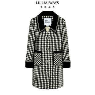 复古优雅千鸟格长款 LULUALWAYS 新款 25冬季 外套女大衣 商场同款