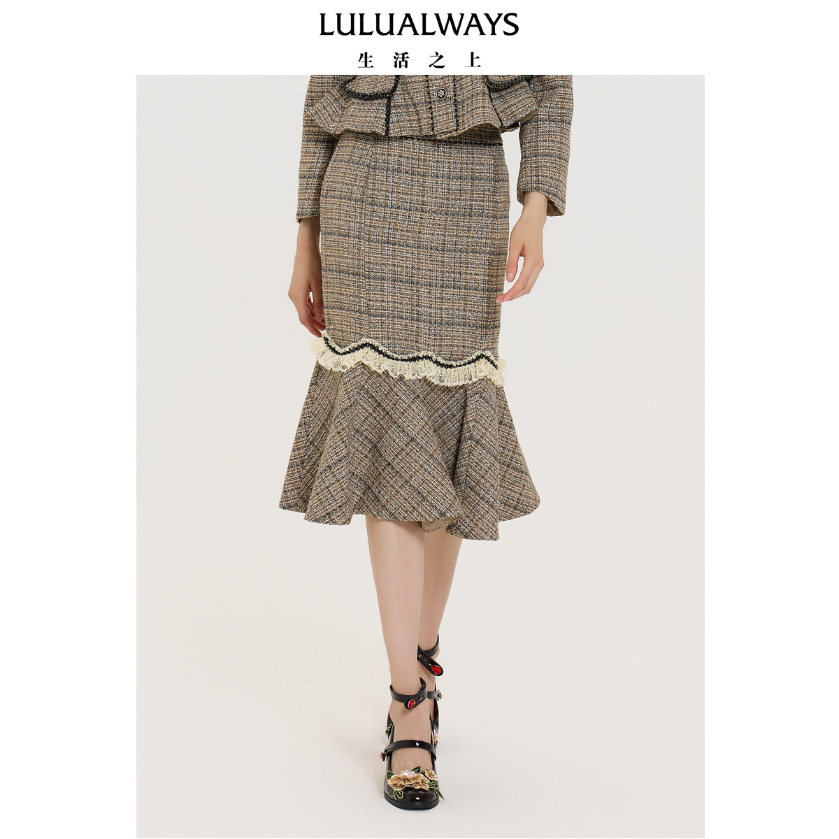LULUALWAYS【商场同款】秋季复古优雅淑女小香风长款半身裙