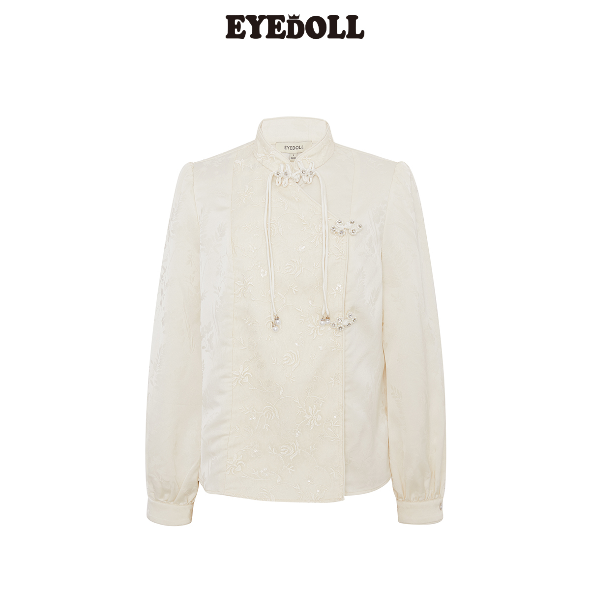 EYEDOLL【商场同款】25春季新款简约新中式盘扣立领刺绣衬衫女