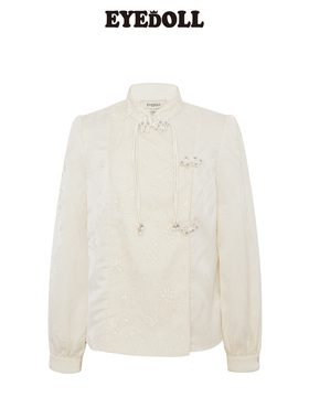 EYEDOLL【商场同款】25秋季新款简约新中式盘扣立领刺绣白衬衫女