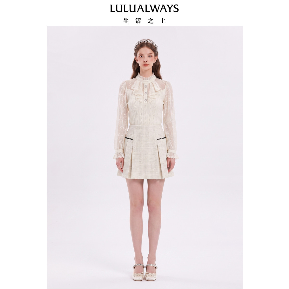 LULUALWAYS我爱露露26秋季新款法式轻奢小香风修身短款百褶裙裤女图片