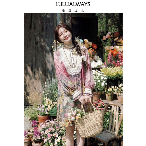 LULUALWAYS【商场同款】26春季新款复古宫廷风泡泡袖宽松连衣裙