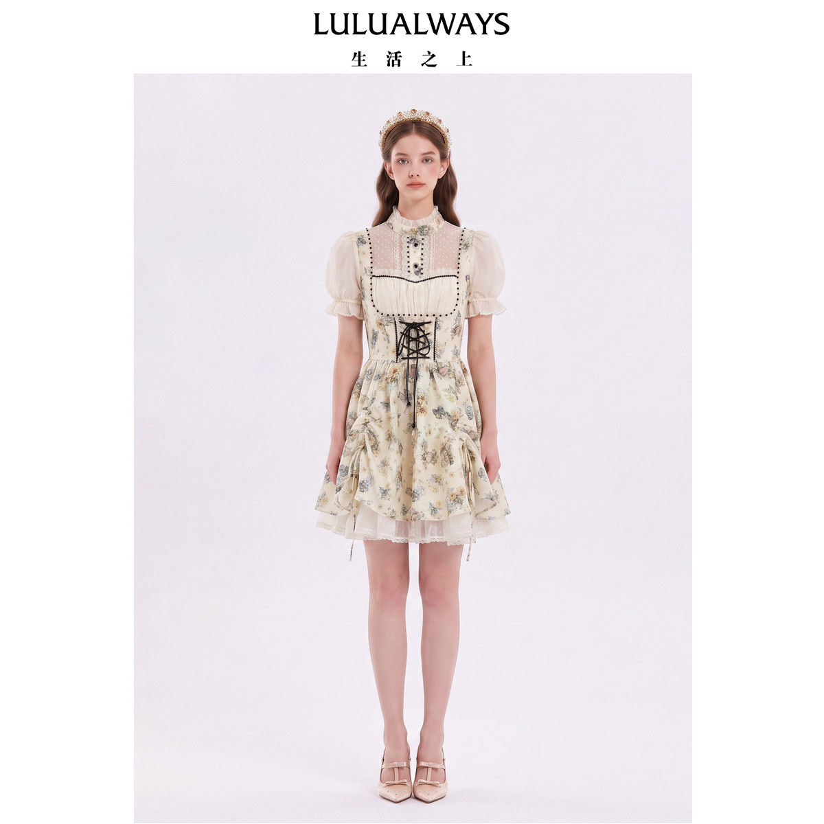 LULUALWAYS【商场同款】26秋季新款法式名媛收腰露肩公主风连衣裙