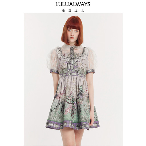LULUALWAYS【 薰衣草迷雾】夏季新款复古宫廷娃娃领渐变连衣裙