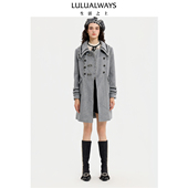 LULUALWAYS 华丽复古翻领保暖灰色大衣外套 新款 商场同款 25冬季