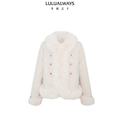 LULUALWAYS我爱露露25秋季 羽绒服米色 轻奢毛毛拼接短款 新款 时尚