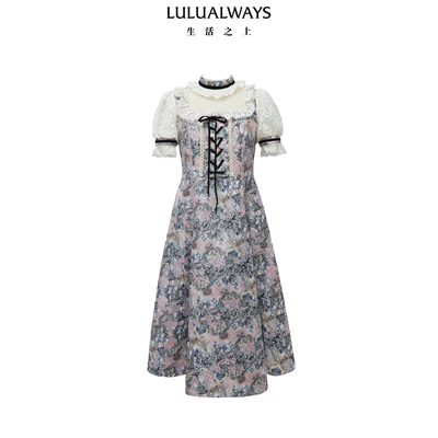 LULUALWAYS【商场同款】夏季宫廷风设计感绑带中长款连衣裙