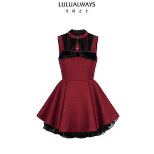 LULUALWAYS我爱露露26春季新款复古红色收腰礼服裙蓬松A字连衣裙