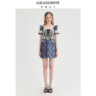 新款 25夏季 典雅温婉设计感方领直筒连衣裙 商场同款 LULUALWAYS