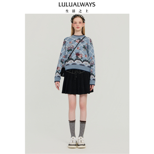 元 时尚 气少女宽松蓝色女士套头毛衣 新款 LULUALWAYS我爱露露25冬季