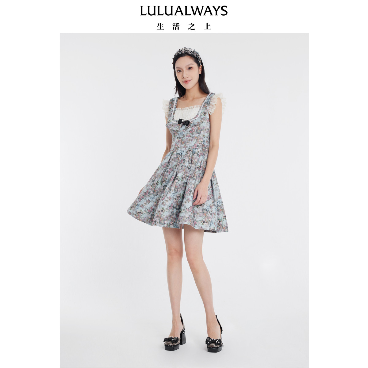 LULUALWAYS我爱露露夏季新款法式名媛公主裙花边无袖短款连衣裙