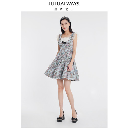 LULUALWAYS我爱露露夏季新款法式名媛公主裙花边无袖短款连衣裙