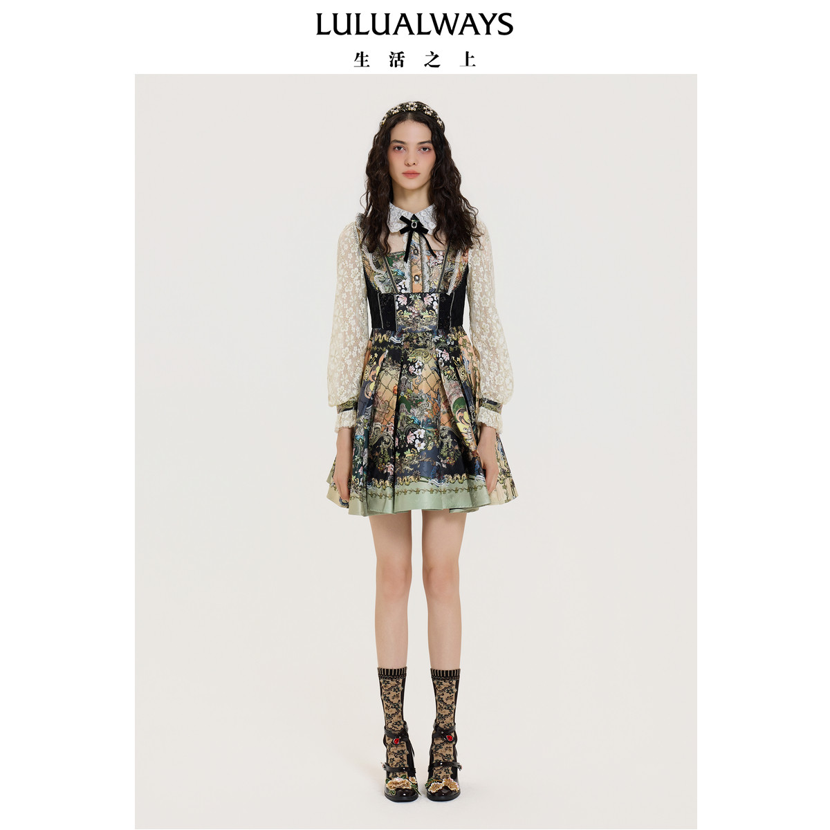 LULUALWAYS【商场同款】25秋季新款浪漫风【画影洛韵】收腰连衣裙,女装/女士精品,连衣裙,淘宝优惠券,粉丝福利购,淘宝优惠卷