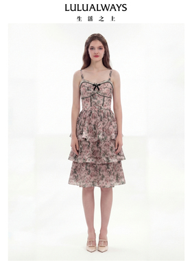 LULUALWAYS我爱露露26夏季新款法式浪漫风欧根纱蛋糕裙吊带连衣裙