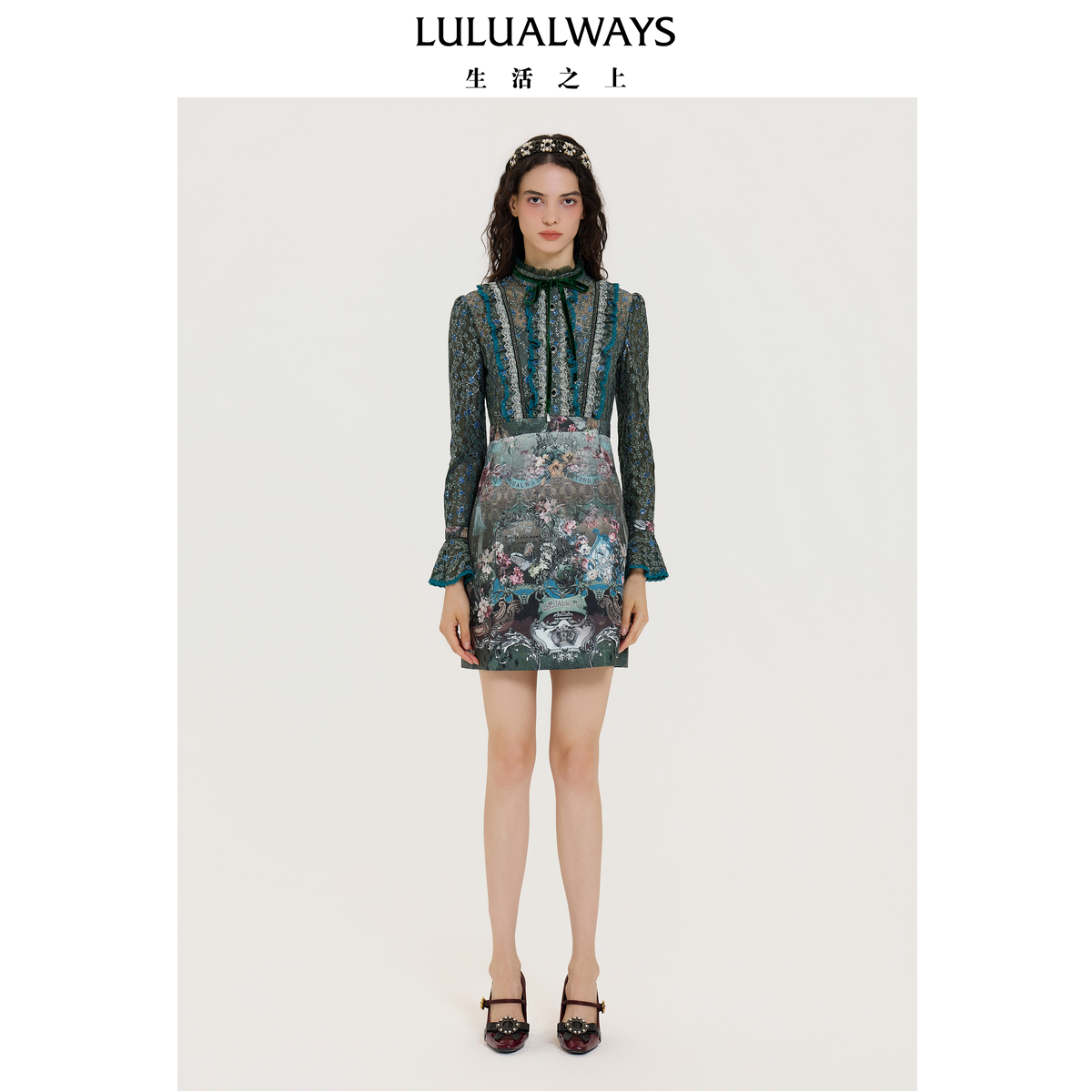 LULUALWAYS【商场同款】25秋季新款浪漫【复古织画】艺术感连衣裙