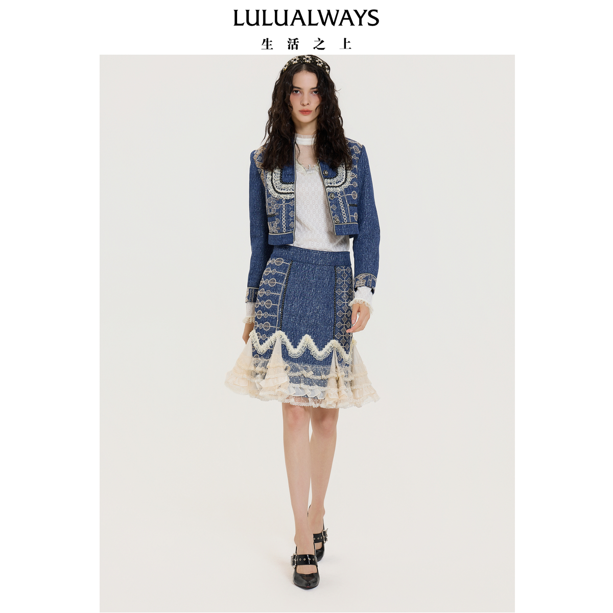 LULUALWAYS【商场同款】25秋季新款蕾丝装饰潮流穿搭牛仔短外套女