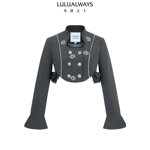 LULUALWAYS【商场同款】简约经典条纹双排扣西装短外套