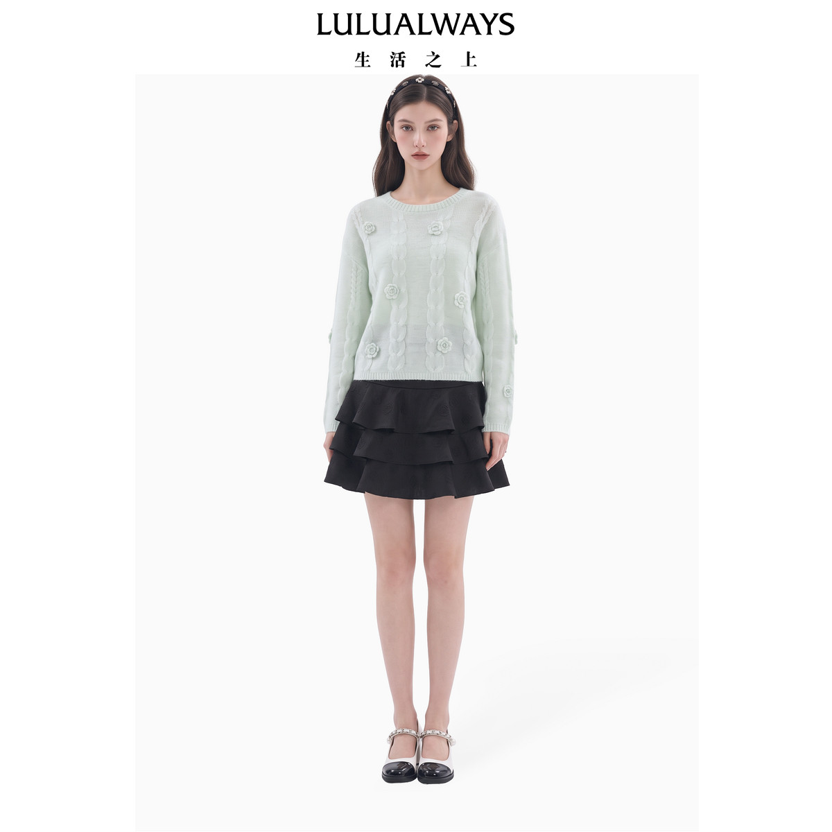 LULUALWAYS我爱露露26冬季新款小清新圆领宽松落肩女士套头针织衫