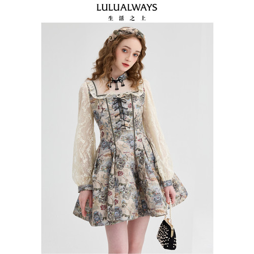lulualways复古公主风印花连衣裙