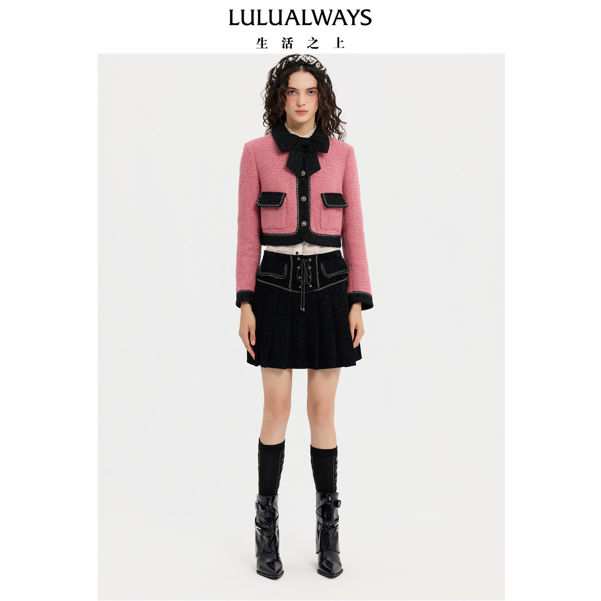 LULUALWAYS我爱露露26春季新款优雅名媛淑女小香风蝴蝶结短款外套