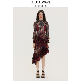 商场同款 玫瑰星河 25秋季 浪漫 不规则连衣裙 新款 LULUALWAYS