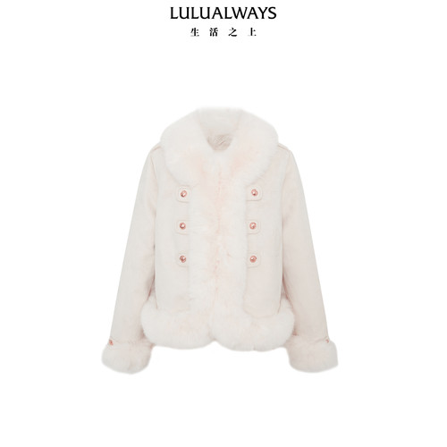 LULUALWAYS我爱露露24冬季温柔气质千金风毛毛拼接短款羽绒服