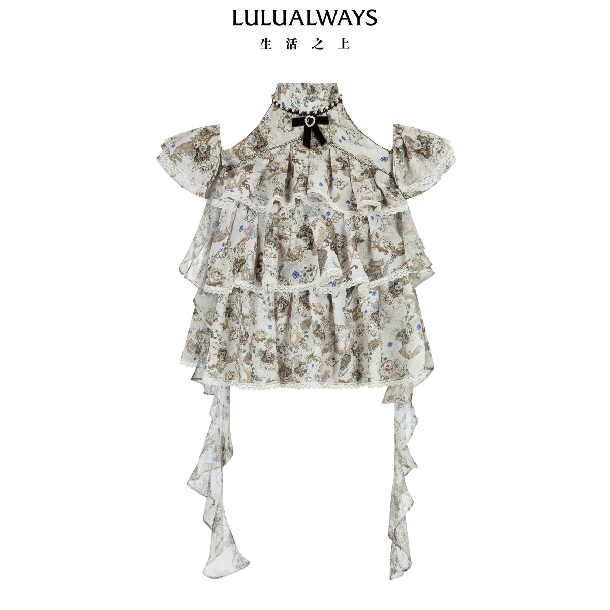 LULUALWAYS 浪漫飘逸柔美荷叶边小心机露肩吊带