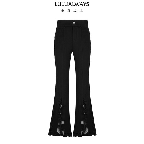 LULUALWAYS【商场同款】冬季百搭洋气开叉显高荷叶喇叭裤女