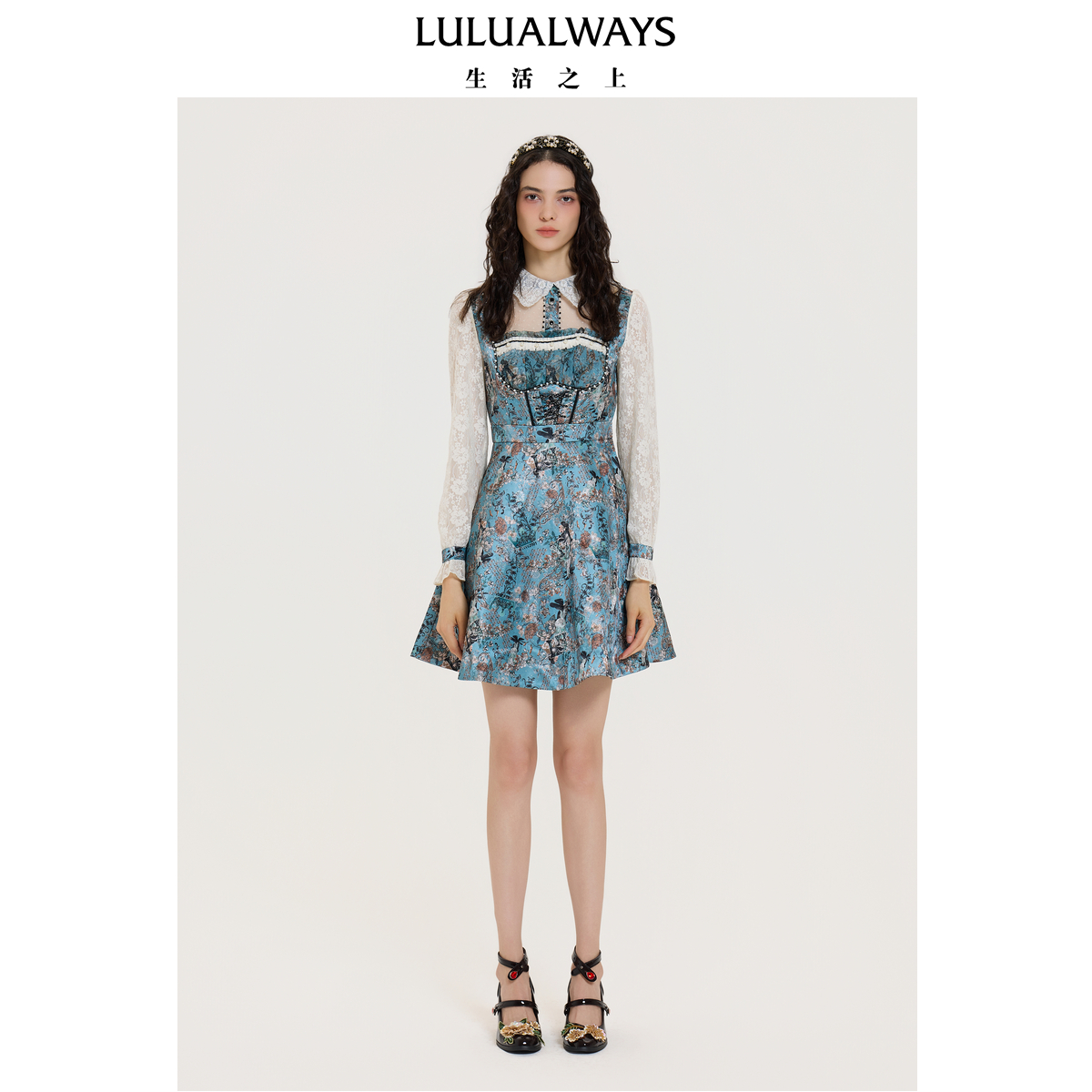 LULUALWAYS【商场同款】25秋季新款复古风修身【甜系宫廷】连衣裙
