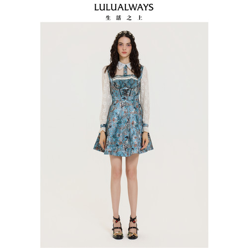 LULUALWAYS【商场同款】秋季新款复古风修身【甜系宫廷】连衣裙