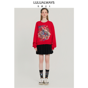 新款 25冬季 马年本命年休闲风圆领红色卫衣 商场同款 LULUALWAYS