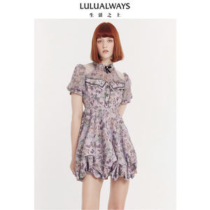 LULUALWAYS我爱露露夏季新款优雅别致印花公主蓬蓬裙短款连衣裙