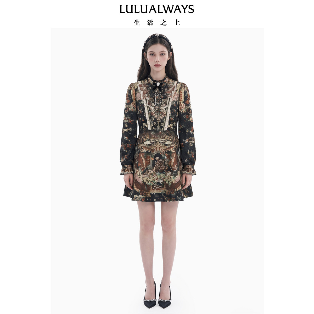 LULUALWAYS【商场同款】26冬季新款复古油画剧场长袖Lolita连衣裙