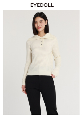 EYEDOLL新款时尚百搭显瘦白色排扣针织套头衫