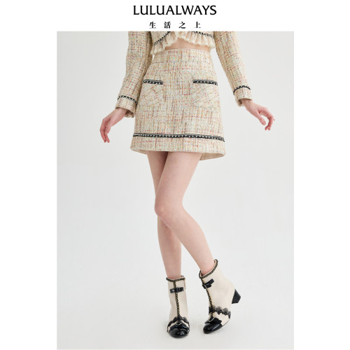 LULUALWAYS【商场同款】法式复古优雅A字小香风半身裙