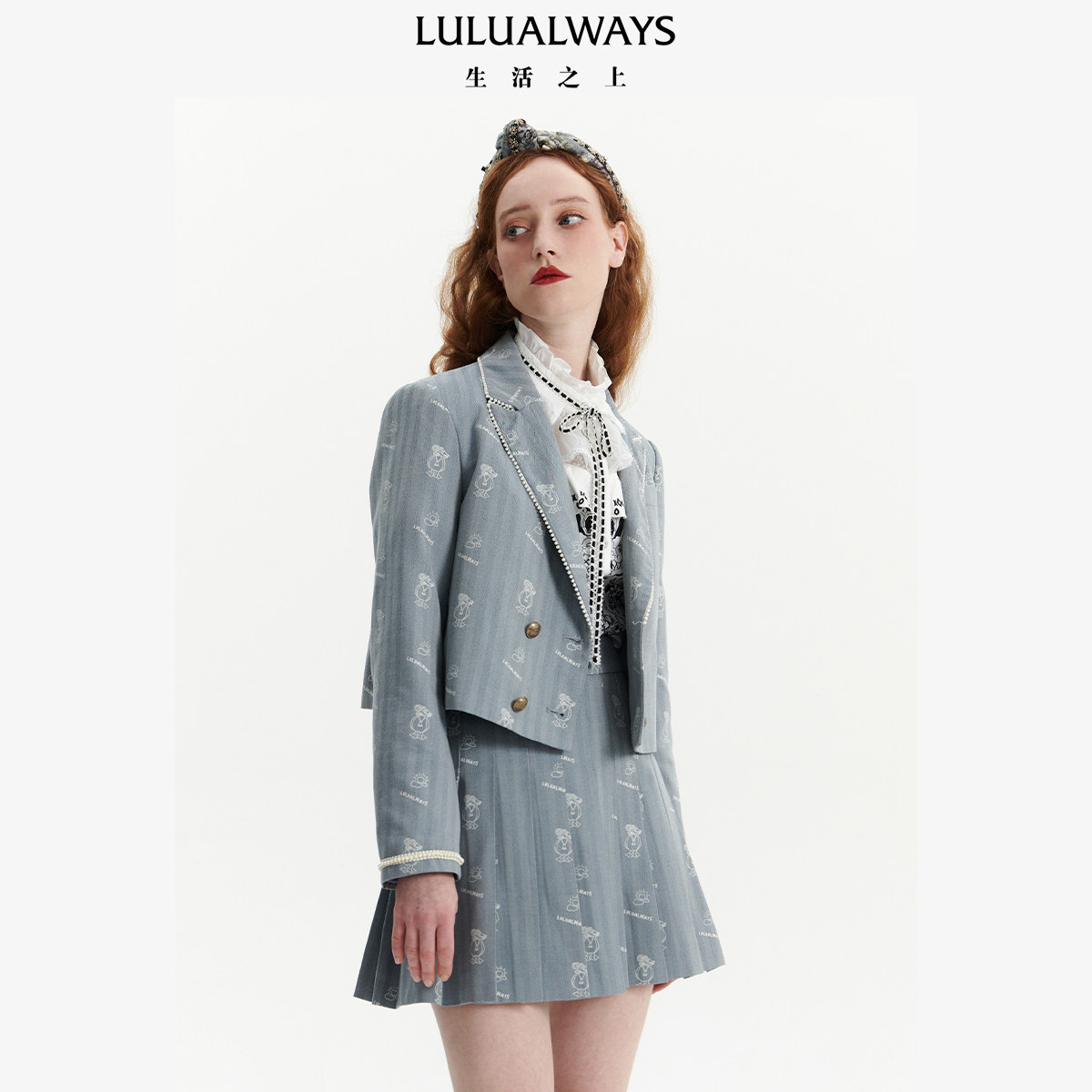 LULUALWAYS双排扣灰色西装外套图片