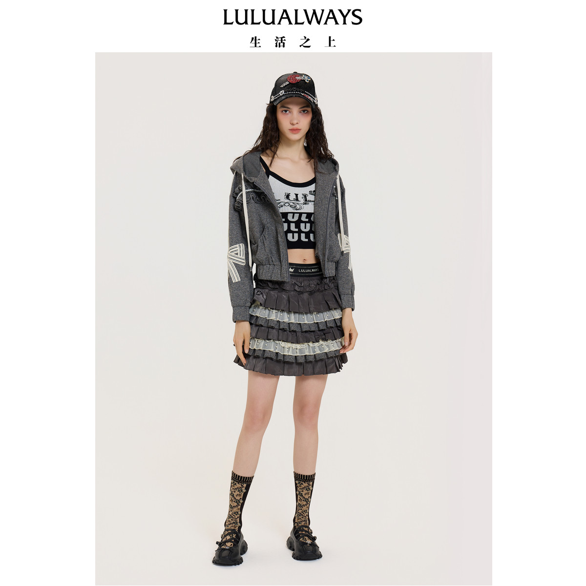 LULUALWAYS【商场同款】25秋季新款浪漫甜美松紧蛋糕裙短款半身裙